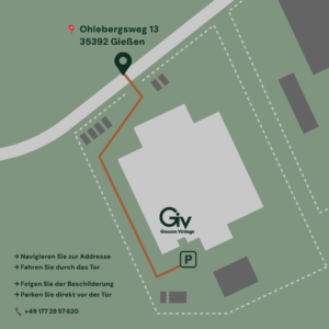 Anfahrtsskizze zum Giessen Vintage Showroom, Ohlebergsweg 13 in Gießen